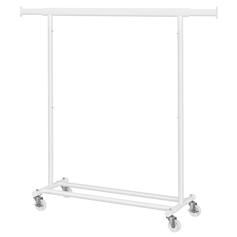 Portant à vêtements avec roulettes, portemanteau robuste pour suspendre les vêtements, portemanteau portatif, avec rail de suspension extensible, capacité de charge de 220 lb, blanc