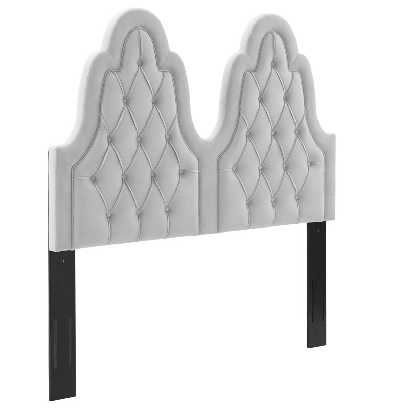 Augustine Tufted Performance Velvet Headboard, Light Grey, King/California King