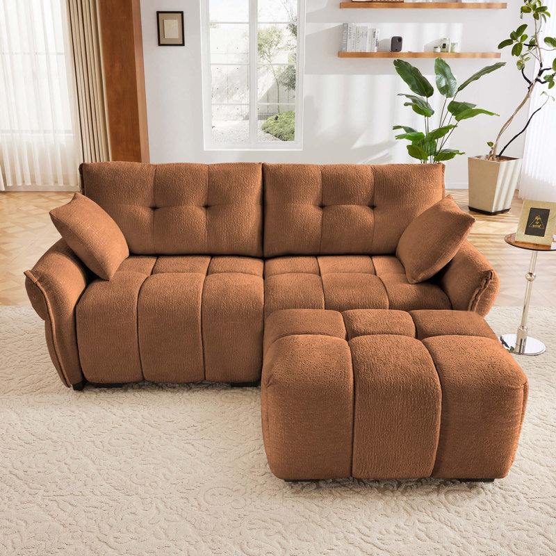 Canapé en tissu d'ameublement avec repose-pieds Chenille, H 35,4 po x l 78,7 po x P 61 po, Orange