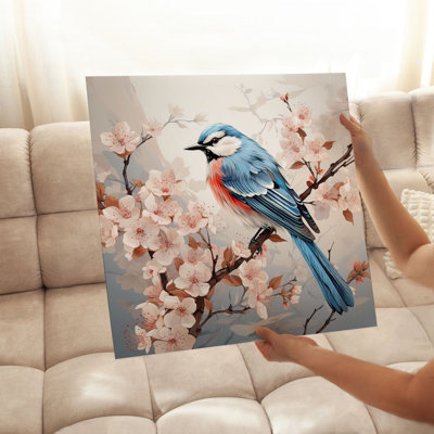 Animaux, animaux, Bluejay et fleurs de Sakura, impression d'art sans cadre