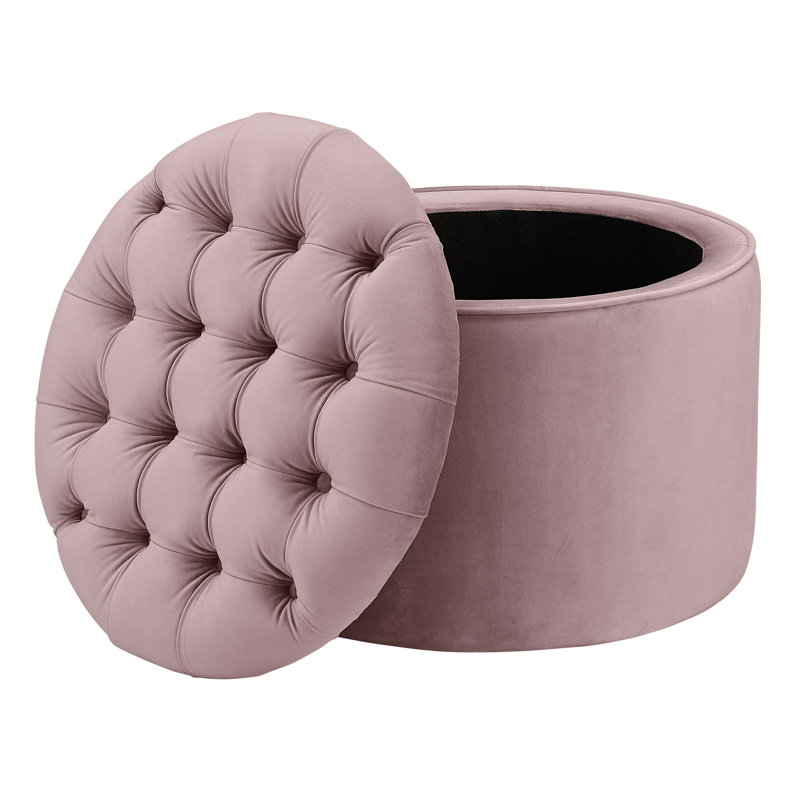 53.3cm Wide Velvet Tufted Round Solid Colour Standard Ottoman with Storage, Pink