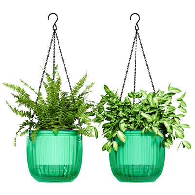 Jardinières suspendues pour plantes d'intérieur Pots auto-arrosants avec trou de drainage Paquet de 2 cintres pour plantes d'extérieur 6,5 pouces Pots suspendus avec 3 crochets Chaînes Spider Plants Live House