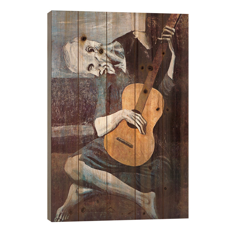 «The Old Guitarist» par Pablo Picasso, impression sur bois sans cadre, L 26 po x H 40 po