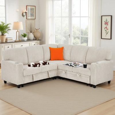 Canapé-lit modulaire en L 81 po en forme de L avec lit escamotable et rangement - Canapé convertible 5 places avec chargement USB, capacité de 400 lb