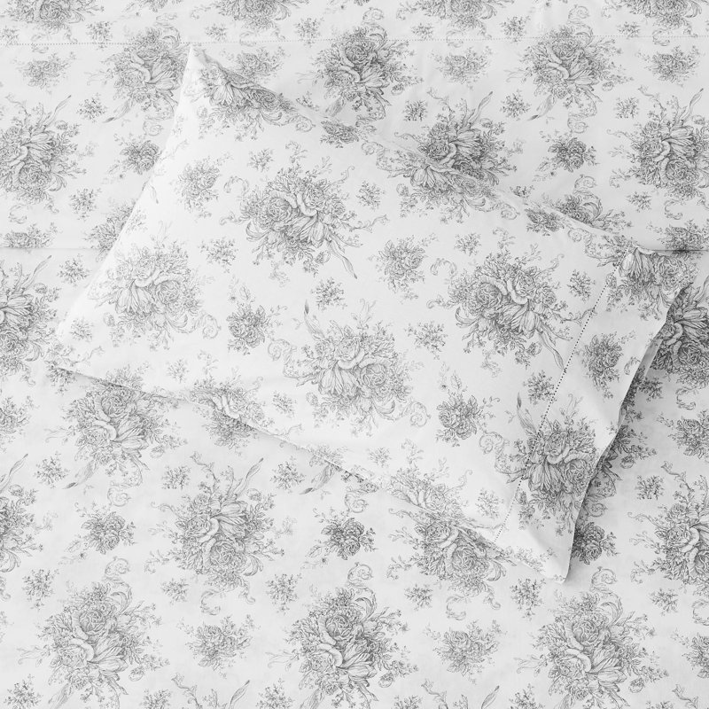 Ensemble de draps en coton percale Petit Toile, Ensemble de draps pour très grand lit avec 2 taie, Gris