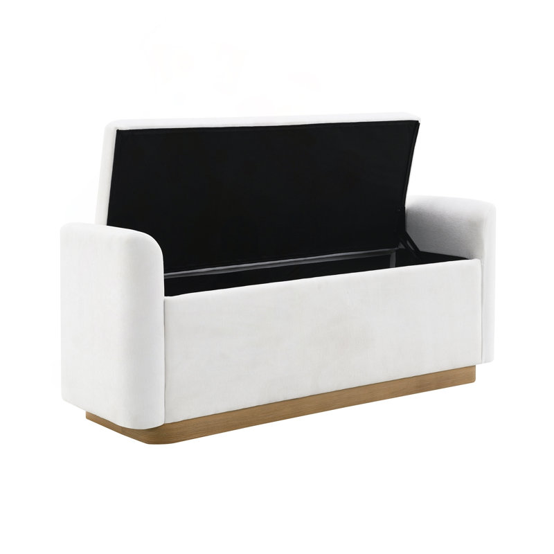 Banc de rangement avec repose-pieds avec base en métal doré et charnières de sécurité, Beige, Beige, Beige