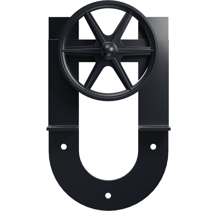 Ensemble de quincaillerie de porte de grange simple standard Premium Wagon Wheel Horseshoe Roller Hanger, Gris foncé