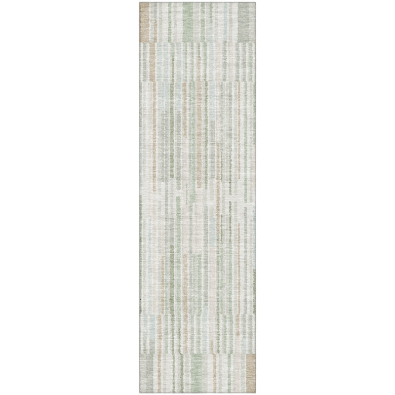 Premium Machine Washable Mayfield AMF2102 Striped Rug, 3' x 5', Sage