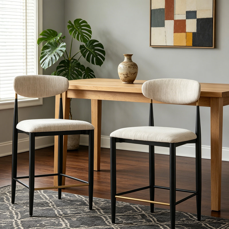 Ensemble de 2 tabourets de comptoir sans accoudoirs, Noir