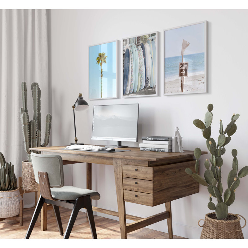 Swim Malibu Beach Print by Carly Tabak, 18" W x 25" H, Natural Wood