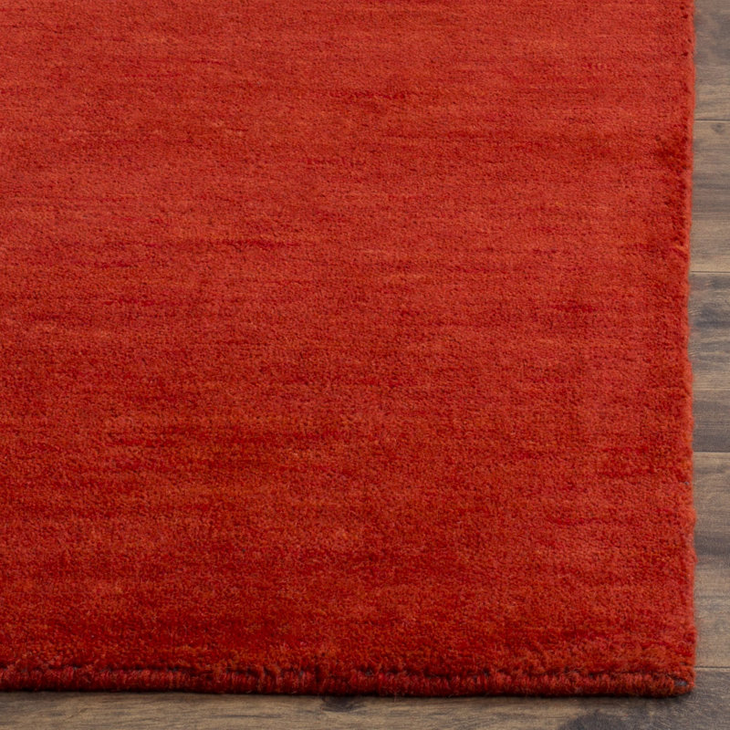 Ewen Hand Loomed Wool/Cotton Solid Color Rug in Red, Rectangle 3' x 5'