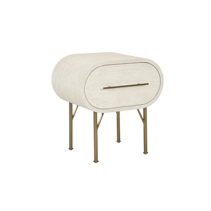 Mullinex 1 - Drawer Nightstand, White Rustic Pine/Brass