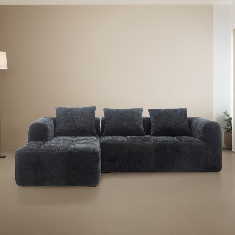 Canapé-lit modulaire 2 pièces pour salon, Chenille noir