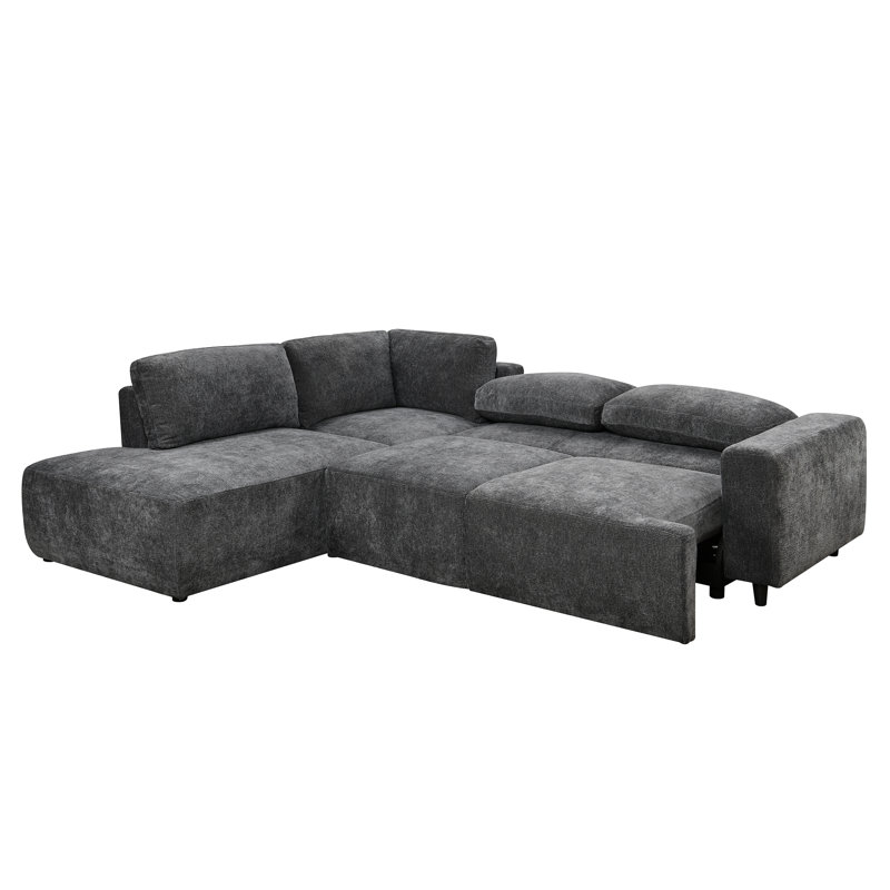 104.30'' Square Arm Sleeper Sofa 2 In 1 Convertible Sleeper Sofa Bed With Srorage Chaise And Pull Out Bed, Dark Gray
