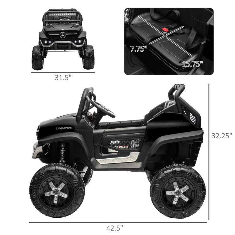 Black 12V Mercedes-Benz Unimog Ride-On Truck with Remote Control