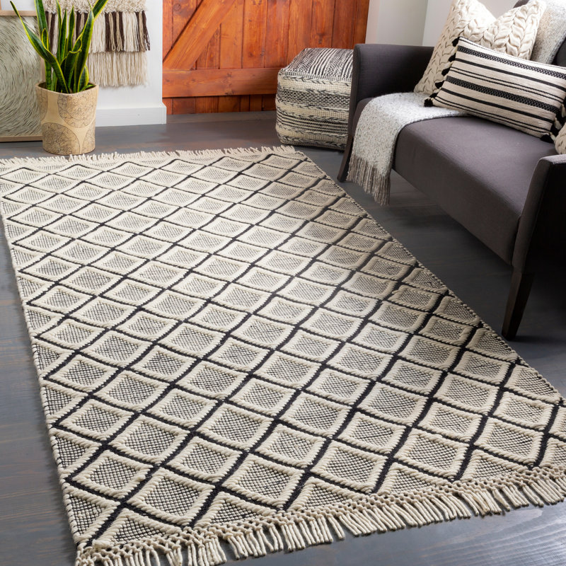 Dulvert Geometric Wool Gray Area Rug, Rectangle 8' x 10'