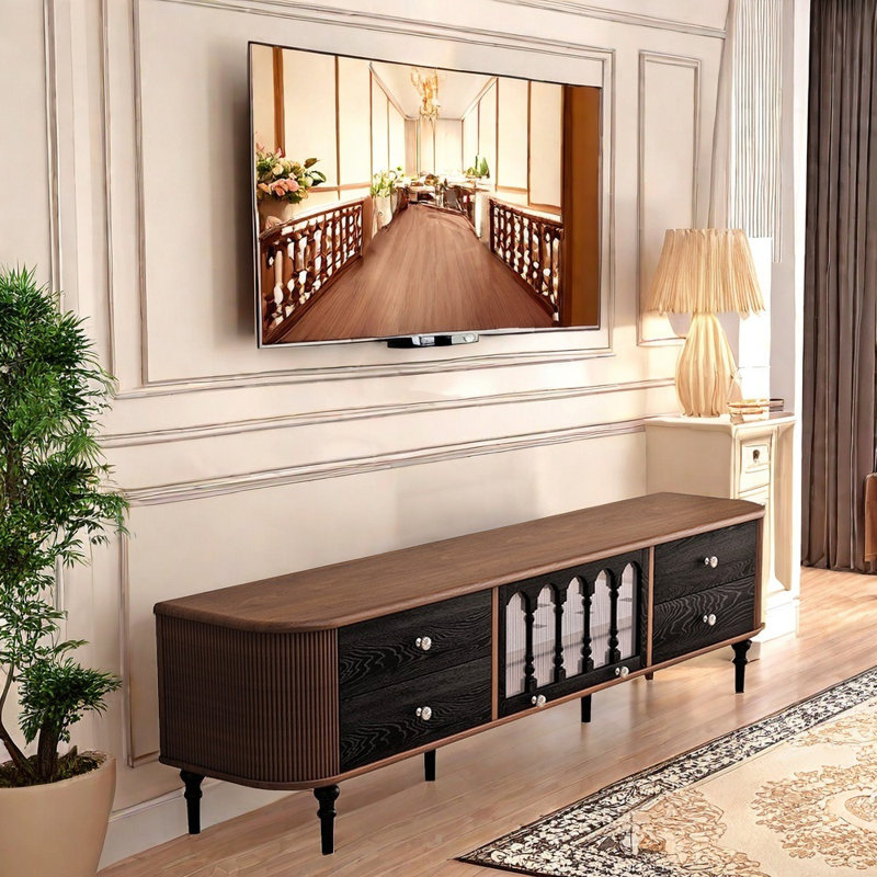 Meuble télé rétro en bois massif de style français, L 70,87 po
