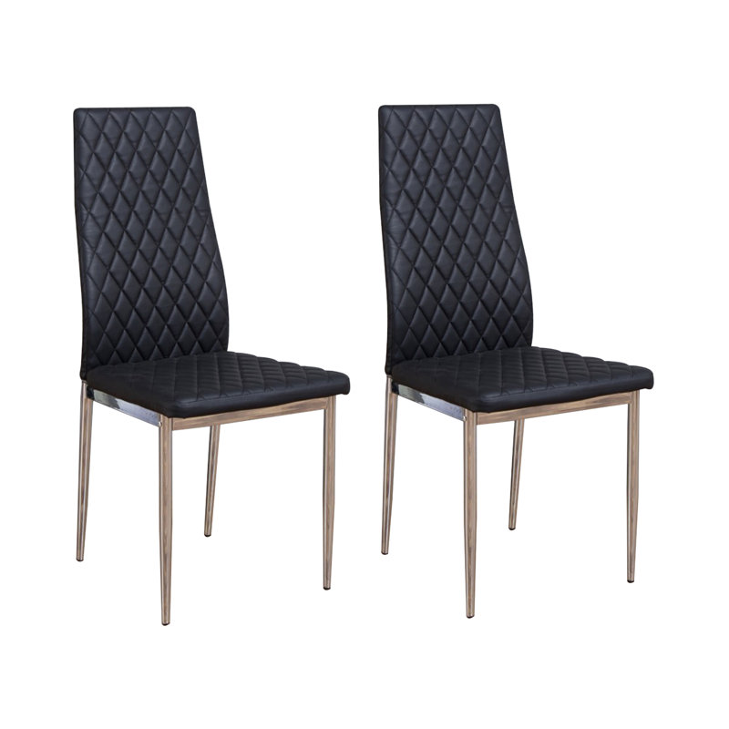 Eubanks Faux Leather Modern Tall Back Dining Chairs with Metal Legs & Diamond Stitching, Black, Black, 4