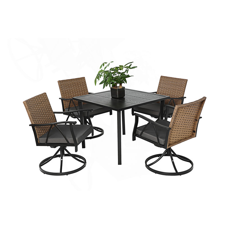 5 Piece Patio Dining Set For 4, Outdoor Wicker Furniture Set