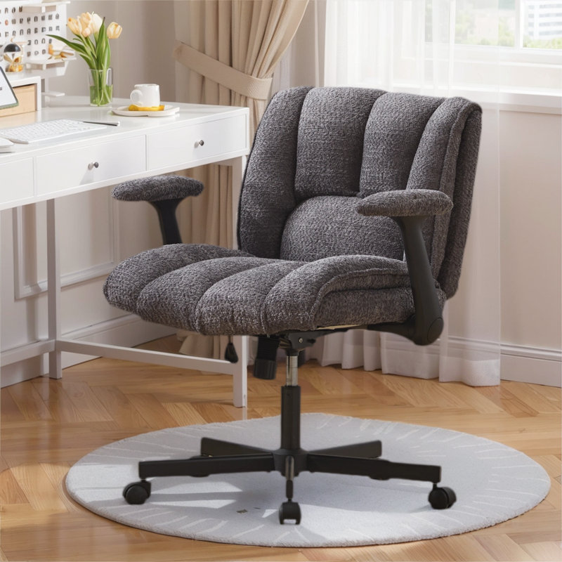 Criss Cross Home Office Chair With Adjustable Backrest,Swivel Wheels And Adjustable Armrest, Gray