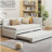 Double Sofa Bed Frame with Wheels, without Bed Box, Linen (Beige)-1403788032-1403788038