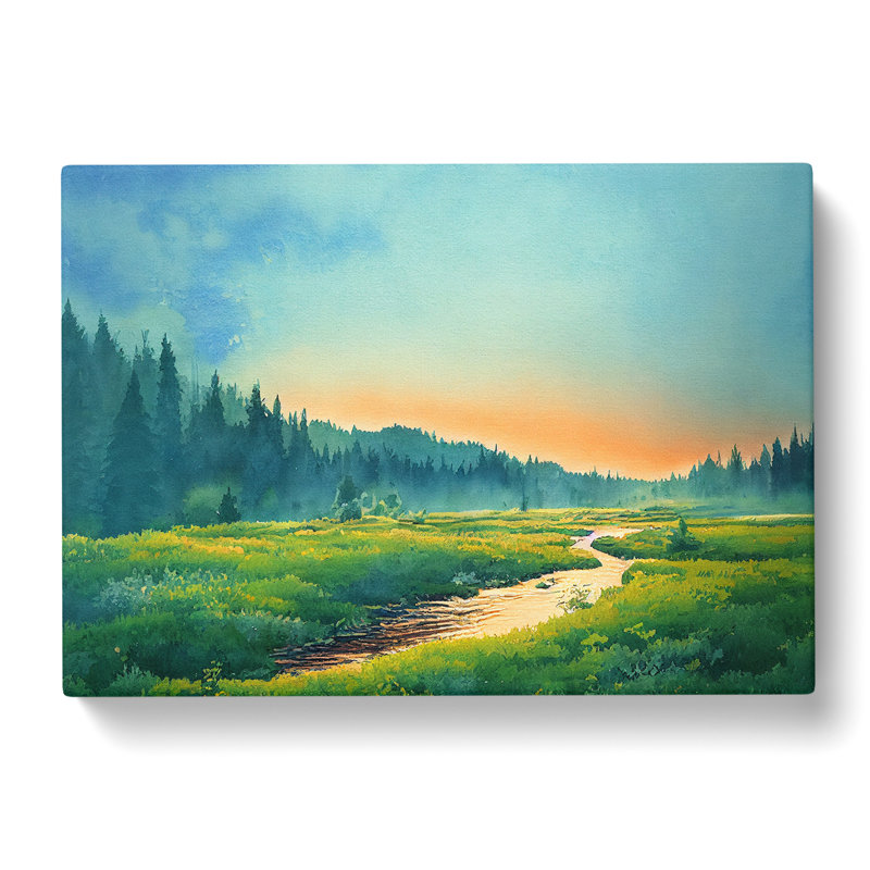 Watercolour Summer Forest View - Wrapped Canvas, 50cm H x 76cm W x 3cm D