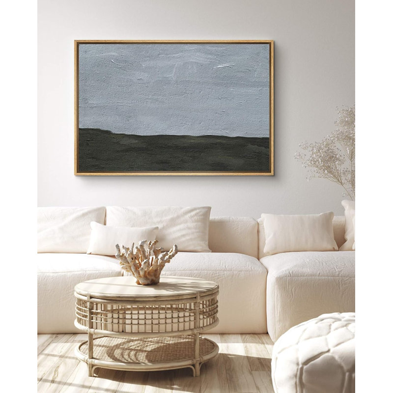 «Minimal Landscape Black Mountains And Silver Grey Sky Landscape Wilderness Abstract Contemporary Relax / Calm», reproduction d'art sur toile