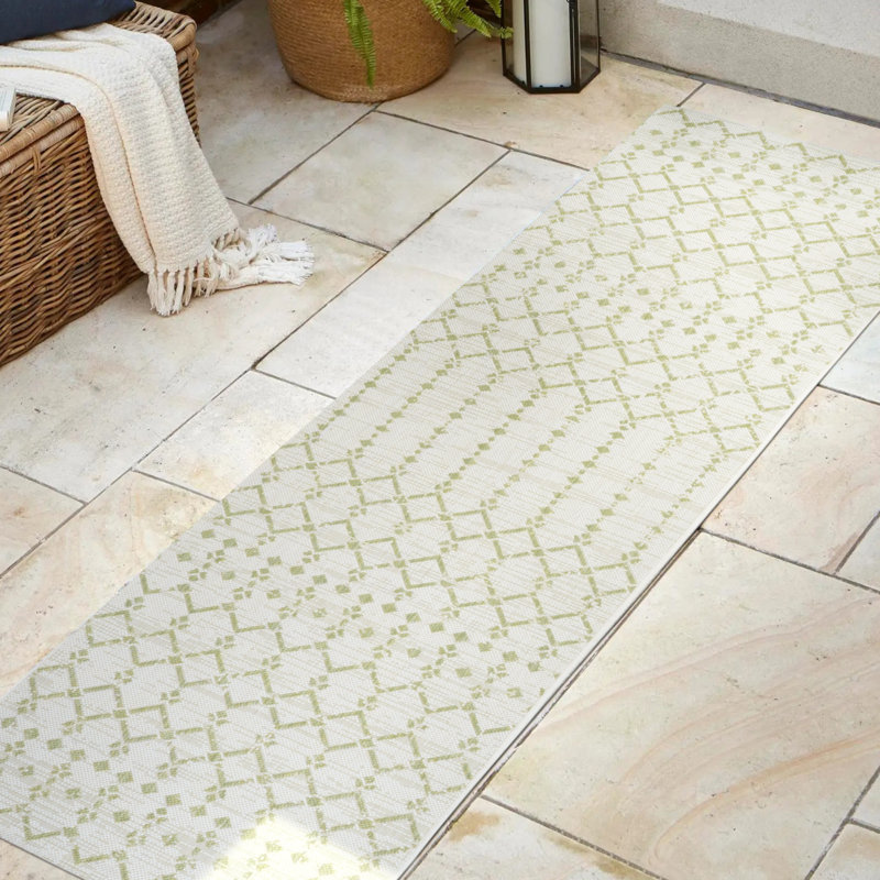 Tapis d'intérieur / extérieur Crompton, Crème/Vert, Tapis de couloir 2 pi 2 po x 10 pi