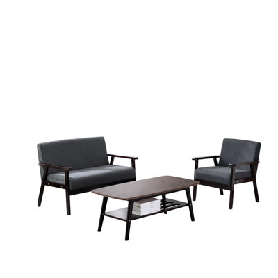 Décoré avec du lin gris: table basse, chaise, revêtement de table en bois massif