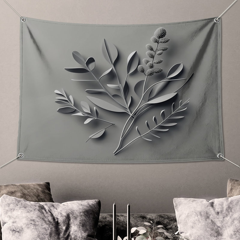 Tapisserie murale feuilles - décoration murale nature, 68 po H x 80 po L avec 4 œillets