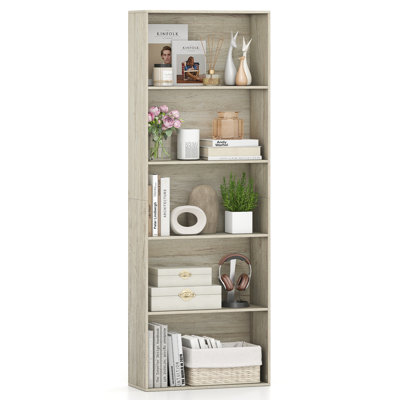 5-Tier Bookshelf Open Bookcase Freestanding Display Shelf Storage Organizer Beige