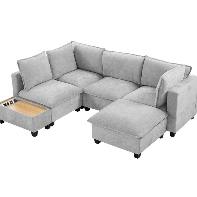 Canapé modulaire gris avec table basse mobile et fonctionnelle - Gadget décoratif élégant, touche moderne, Gris chenille