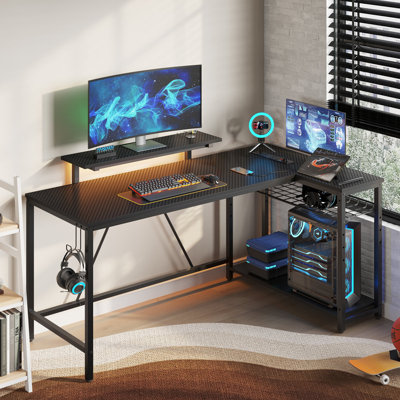 Baford Modular L-Shaped Steel Computer Desk with Built-In Electrical Outlet