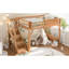 Lit mezzanine double avec garde-robe intégrée et espace de rangement, lit mezzanine en bois massif avec tablettes à côté, garde-corps pleine longueur et escalier, aucun sommier nécessaire, naturel profond-1750405228