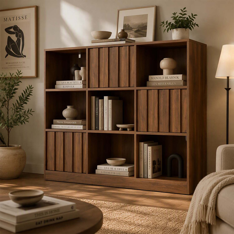 Bibliothèque autoportante cubique avec portes offrant des solutions polyvalentes de rangement et de présentation pour les besoins d'organisation moderne de la maison