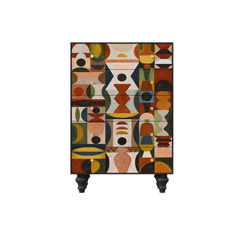 Commode d'appoint avec cinq tiroirs Retro, Noir, noir, noir, noir