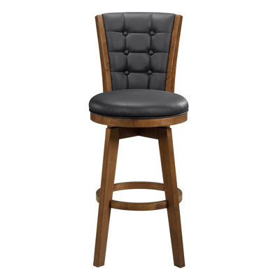 2Pcs Chestnut Finish Solid Wood Swivel Chairs, Upholstered Seat And Button- Back For Dining Occasion Creation Place Decoration
