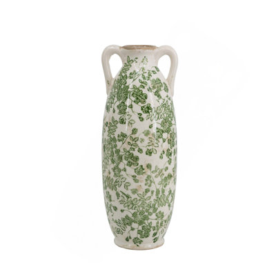 Ceramic Flower Vase With Delicate Floral Pattern And Small Handles For Home Decor Centerpiece