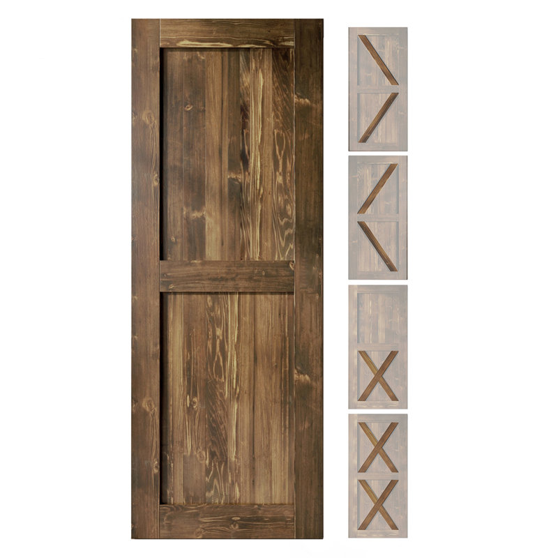 Porte en bois de pin massif 5-en-1 de conception unique non assemblée seulement, Noyer, 32 po x 80 po