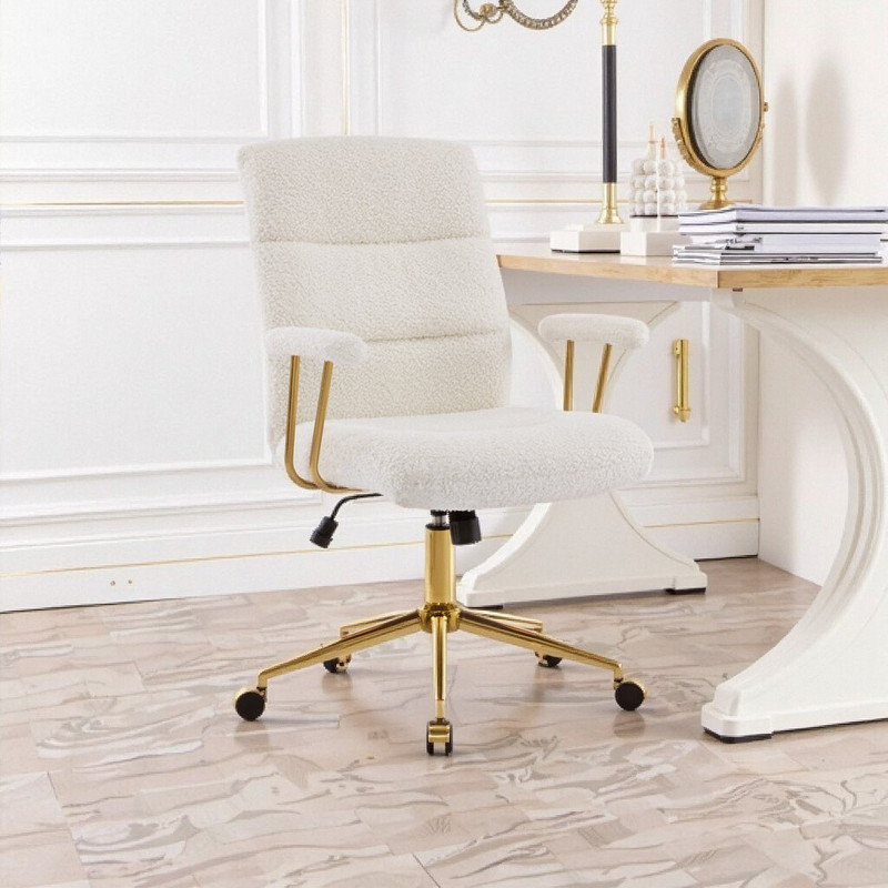 Modern Adjustable Office Chair With Padded Arms, 26.25" W x 26.5" D x 39.75"-42.5" H, White