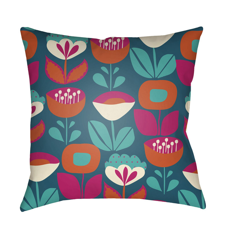 Moderne Floral Outdoor Throw Pillow, 18" H x 18" W x 4" D, Orange