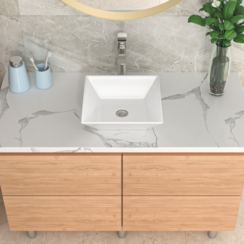 16" x 16" Square Bathroom Sink White Ceramic Bathroom Vessel Sink Above Counter Ceramic Vessel Sink