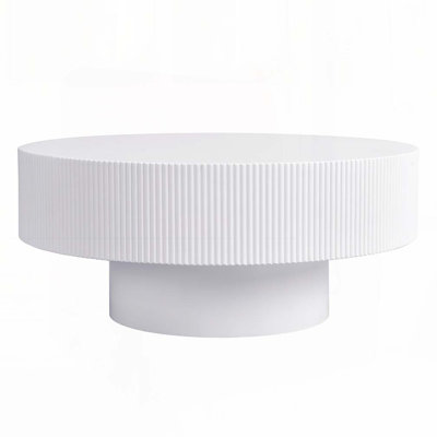 Modern Minimalist Round Coffee Table | 6.8'' Thick Fluted Tabletop | Sturdy Base | Easy Assembly for Living Room
