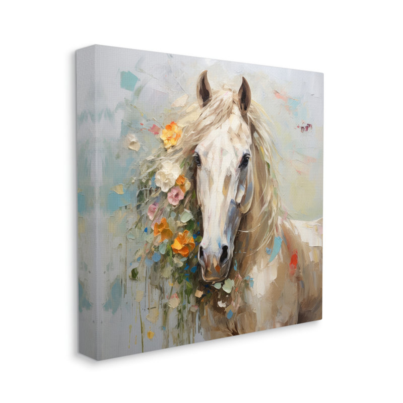 «Abstract Stallion With Flowers On Canvas» par Lazar Studio Print, H 24 po x l 24 po x P 1,5 po