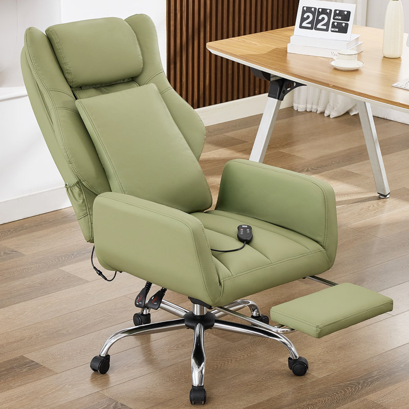Seaberg Ergonomic PU Leather Office Chair with 3D Kneading Massage, Adjustable Backrest (90°-135°), Folding Armrest, Telescopic Footrest, 360° Swivel & Silent Wheels - Comfort Desk Chair for Work/Gaming/Nap