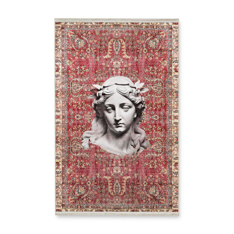 Tapis décoratif lavable en machine Statue Statue, Sous-tapis rectangulaire 5 pi 1 po x 7 pi 7 po inc