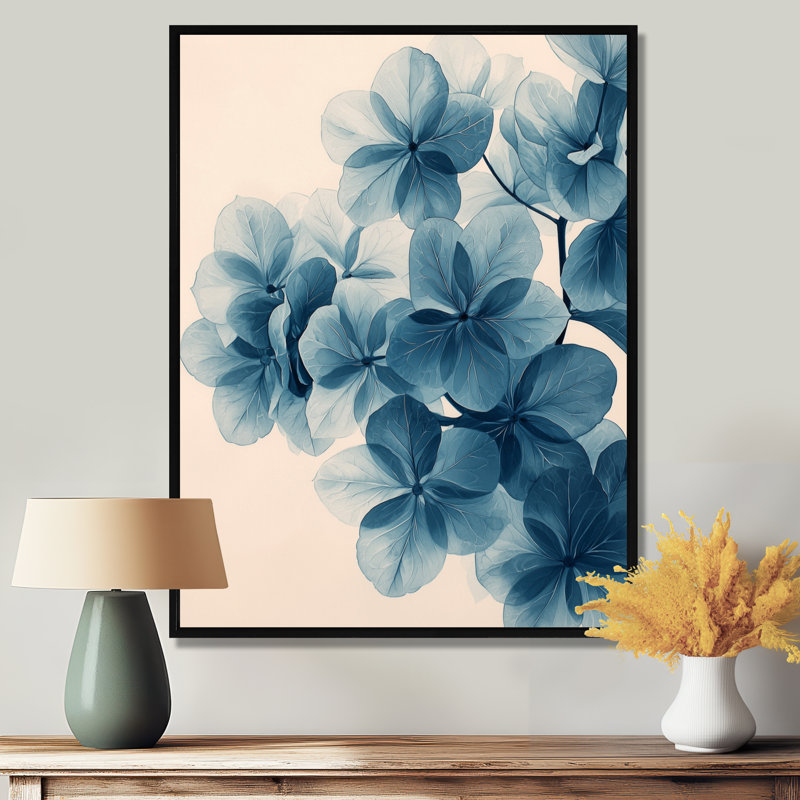 Monogramme d'hortensia en grappe, impression sur toile, Noir, Impression encadrée flottante, H 20 po x l 12 po
