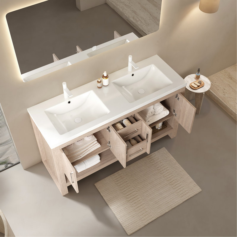 Lavabo de salle de bain 60 "sans armoire, avec cuve blanche une pièce