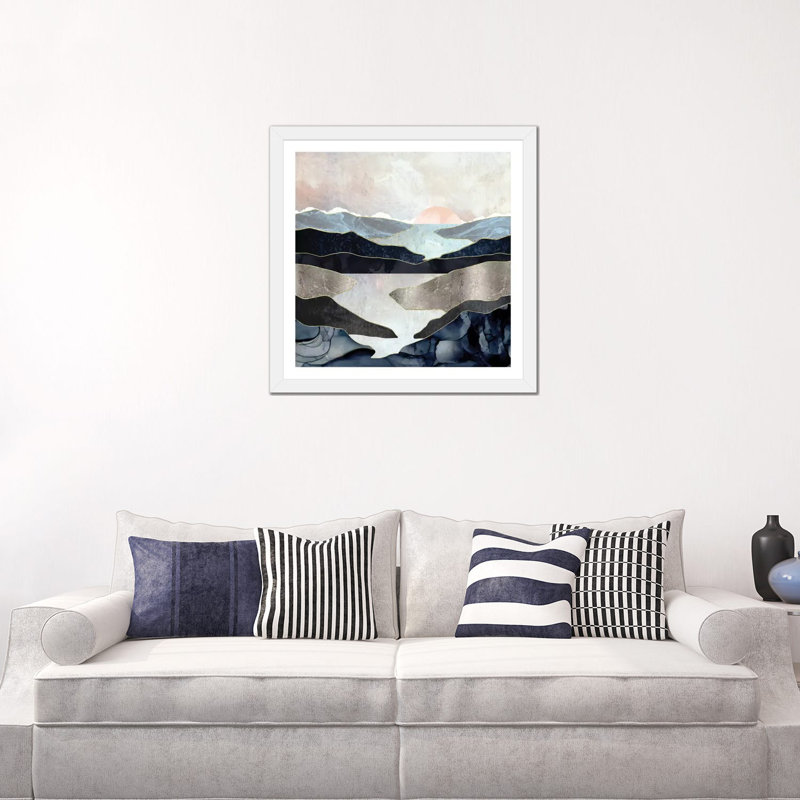 Blue Mountain Lake - impression d'art graphique, Papier encadré blanc, Blanc, H 24 po x l 24 po x p 1 po