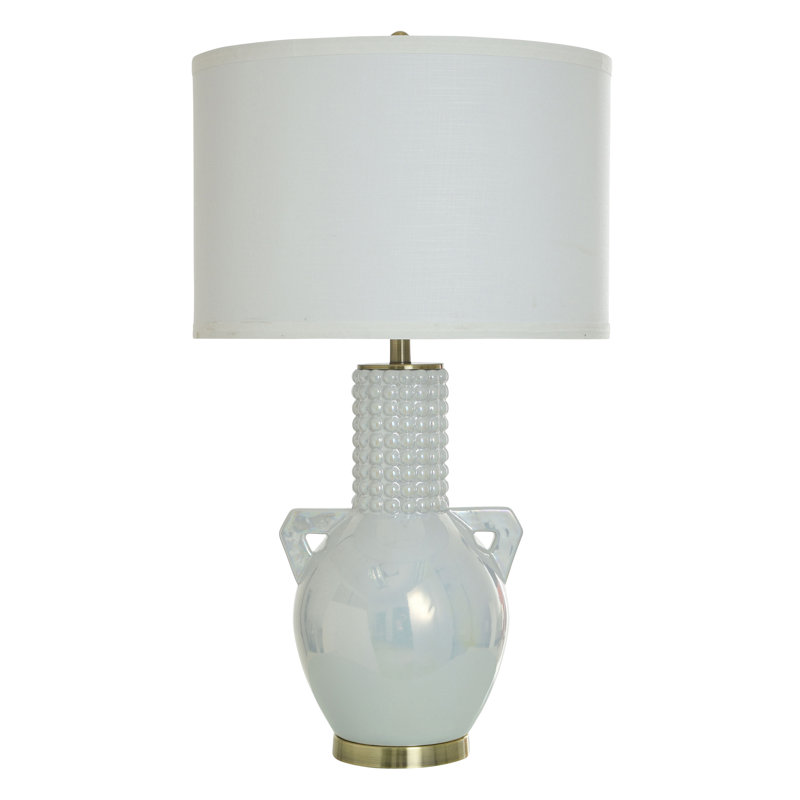 Norman Wyatt Home - Angel Pearls - Lampe de table - Céramique blanche nacrée - Abat-jour blanc
